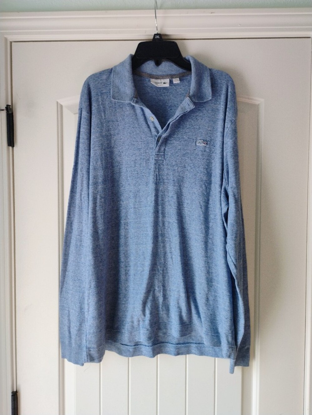 Lacoste Men’s Heathered Light Blue Long-Sleeve Polo